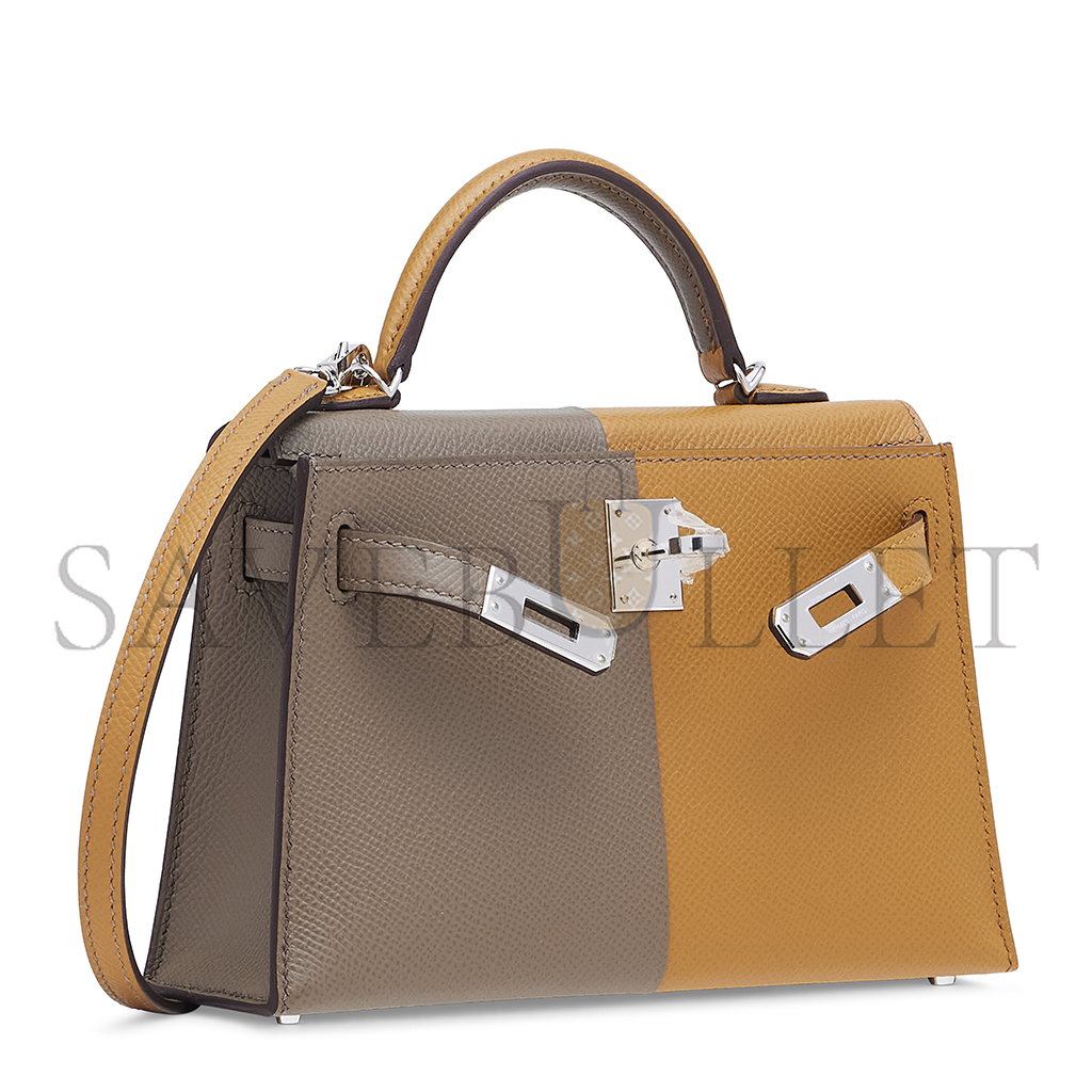 HERMÈS MASTER EDITION SESAME, ÉTOUPE & BLEU MINI KELLY II WITH PALLADIUM HARDWARE (19*12*5.5cm)